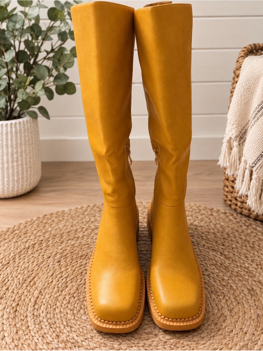 Women's Tall Mustard Yellow Leather Boots